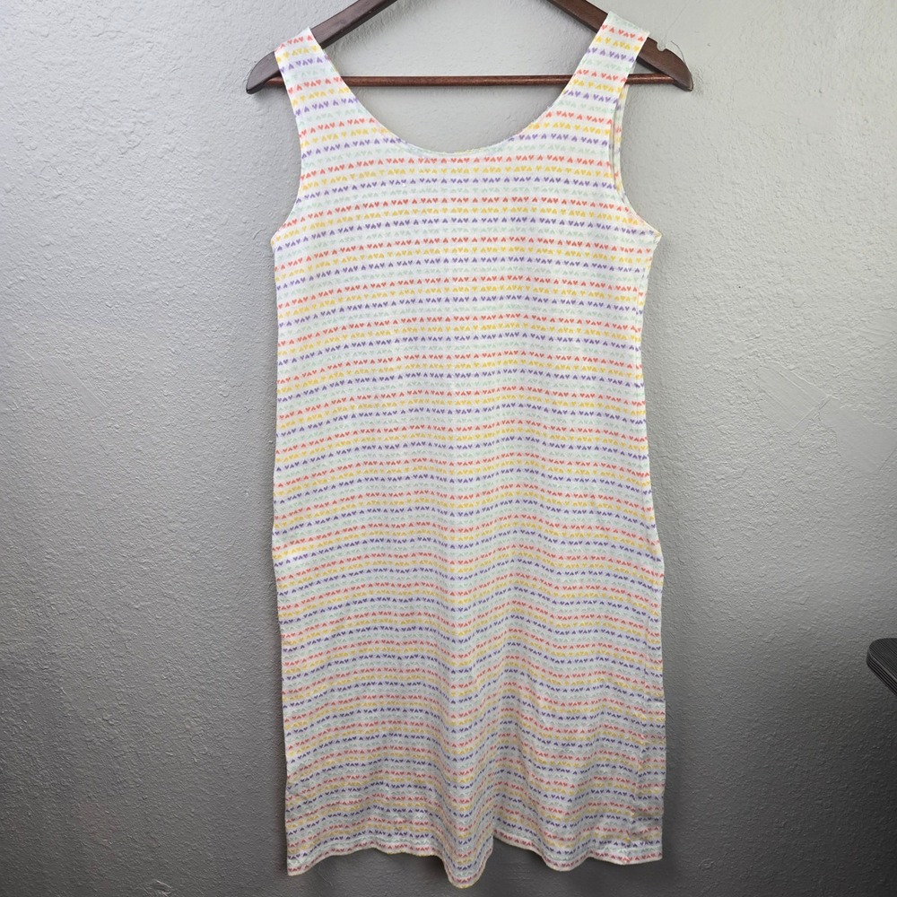 Vintage Champagne USA Made Pastel Heart Print  Lounge Dess Nightgown Womens M